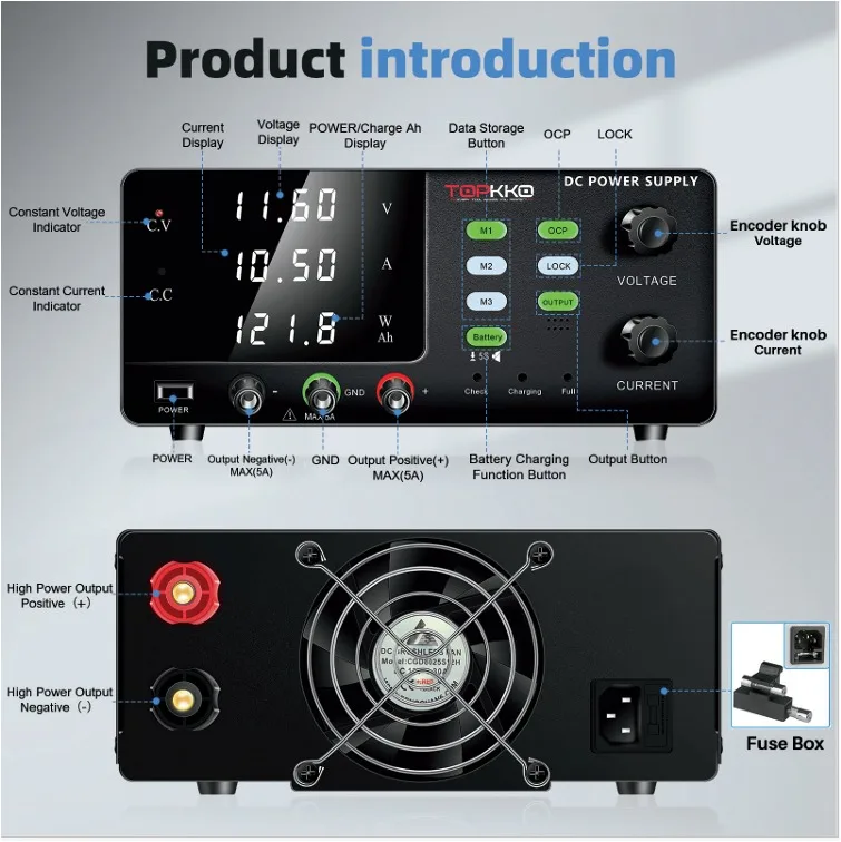 Topkko DC Power Supply 0-400V 0-1A 400W
